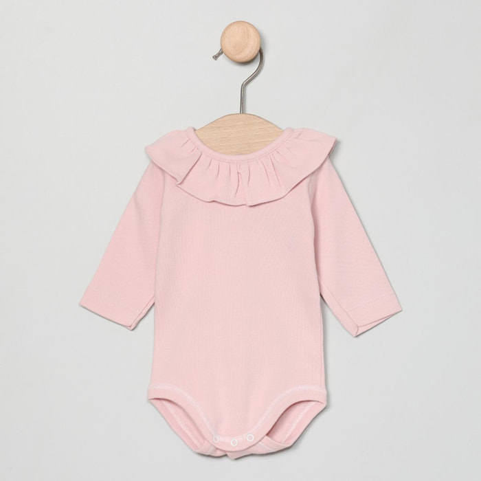 Body a maniche lunghe con scollo a balze rosa