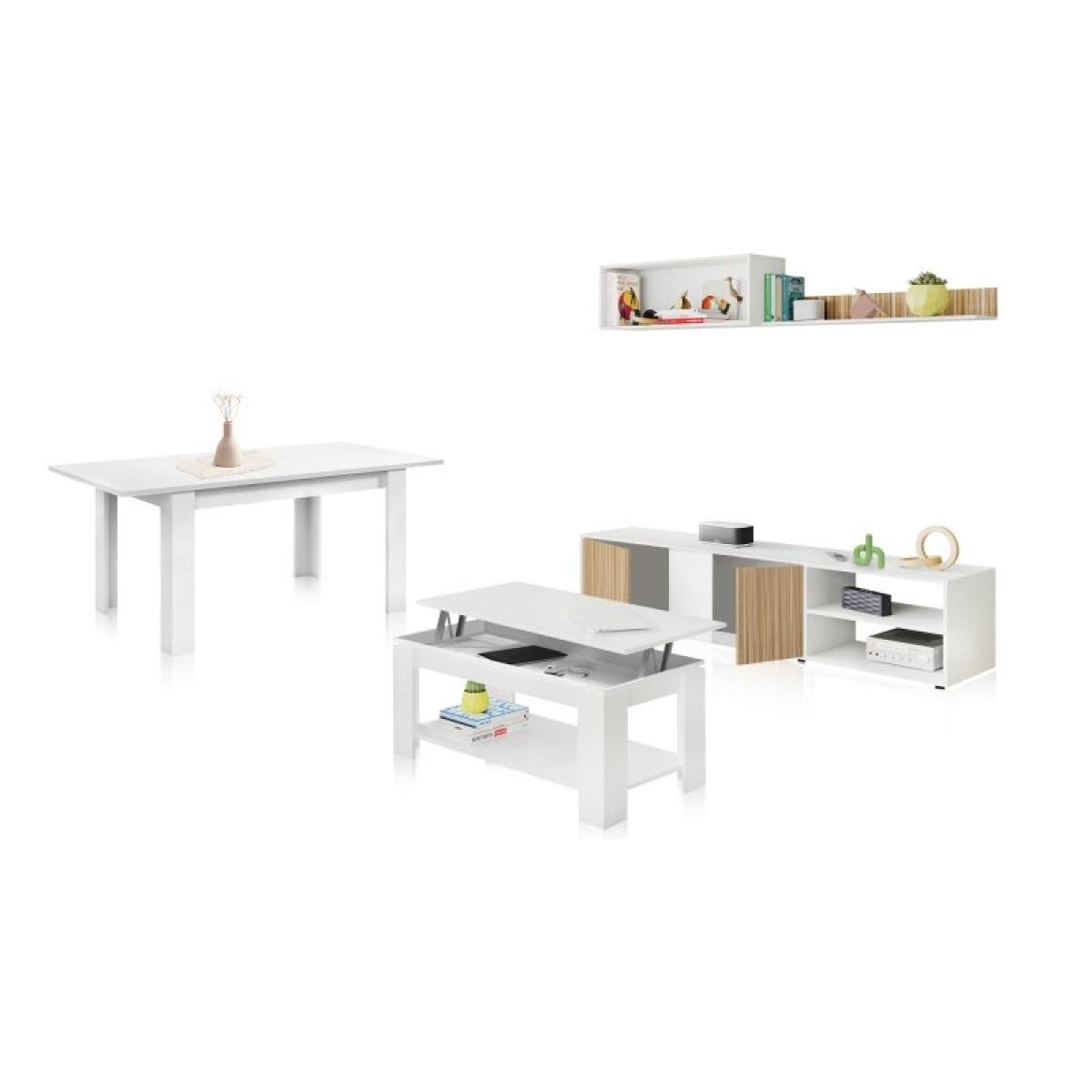 Pack salón con mesa de centro y mesa de comedor Alix Max Blanco Artik (Blanco Mate) - Natur