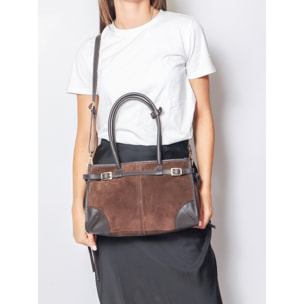 Borsa a spalla da donna Made in Italy - Modello Novara Ultra - Pelle scamosciata - 31.5 x 20.0 x 14.0 cm