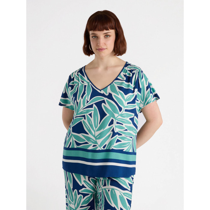 Fiorella Rubino - Blusa stampata in viscosa LENZING™ ECOVERO™ - Blu