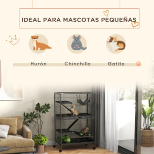 Jaula para Animales Pequeños de 4 Niveles Jaula para Roedores con Ruedas Rampas Hamaca Colgante y Bandeja Extraíble Recinto para Conejos Chinchillas Hurones 80x52x128 cm Gris Oscuro