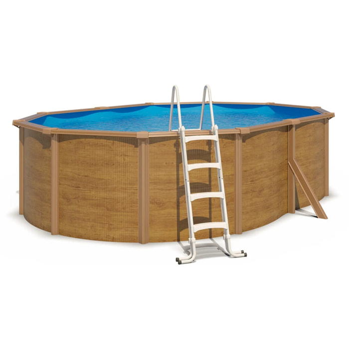 Piscine hors sol acier ovale 4,90 x 3,65 x 1,20 m aspect bois CANYON