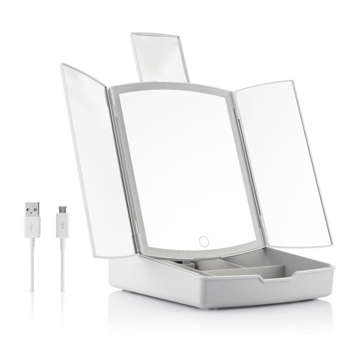 Specchio a LED Pieghevole con Contenitore per Trucchi 3 in 1 Panomir InnovaGoods