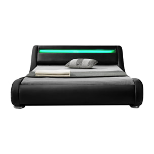 Structure de lit avec LED 140 x 190 cm en PU noir ARMANDA