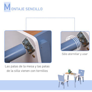 Juego de Mesa Infantil y 2 Sillas de Madera Mesa con Sillas para Niños de 2-4 Años Mesa 60x40x43 cm y Sillas 28x26x48 cm para Dormitorio Sala Blanco y Azul