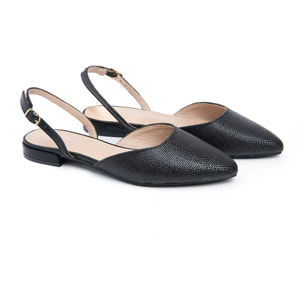 Slingback a punta in rafia - NERO