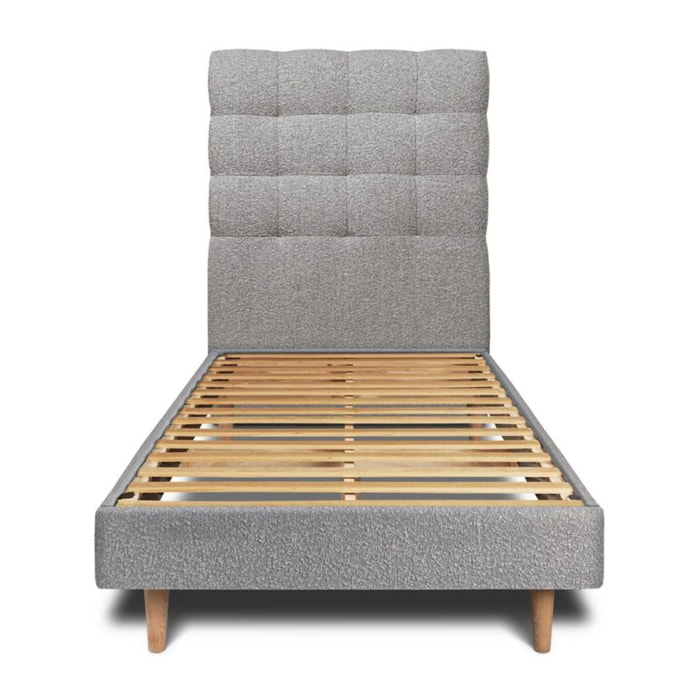 Lit avec tête de lit capitonnée bouclette et sommier kit Ep14