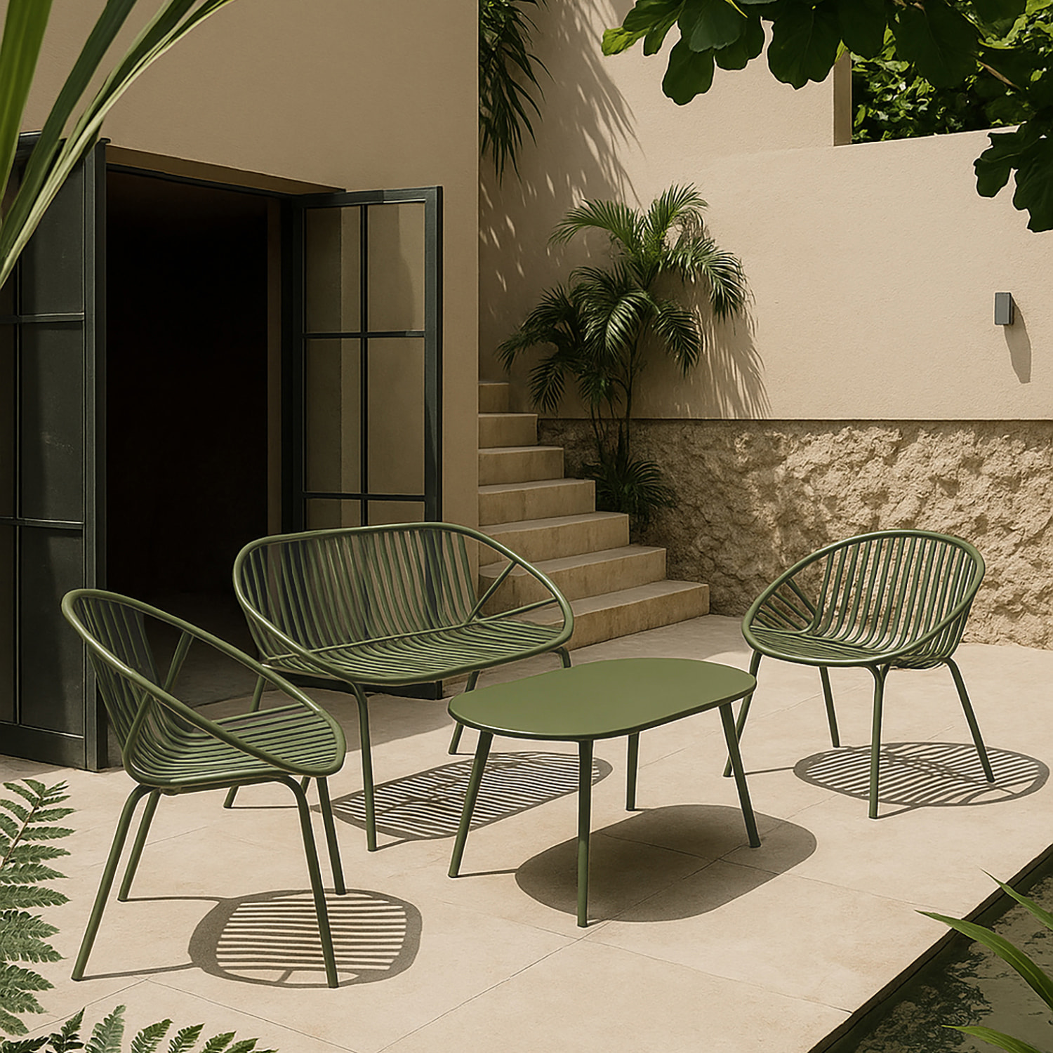 Salon de jardin 4 places en polypropylène vert CALYPSO