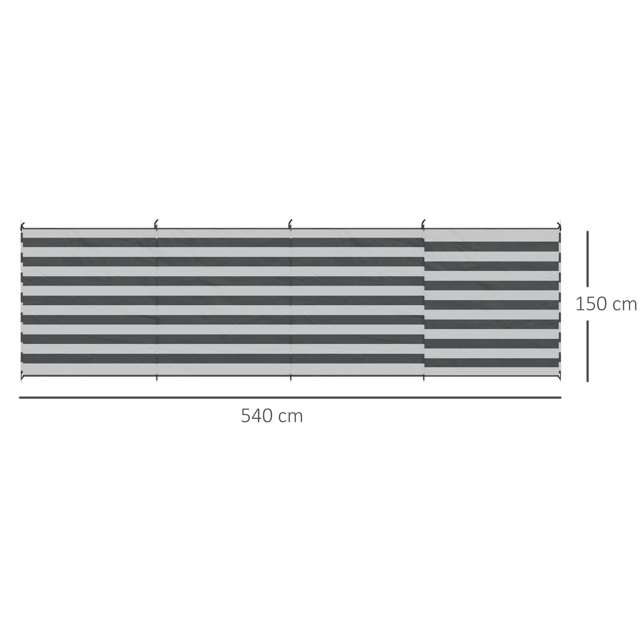 Paravent brise-vue de camping portable pliable avec sac de transport et poteaux dim. 540 cm x 150 cm acier polyester gris blanc rayé
