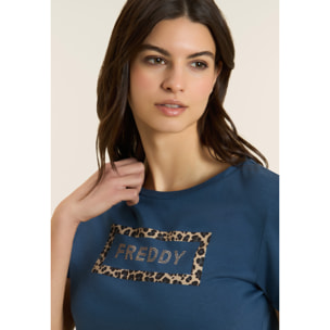 T-shirt Manica Corta con Grafica Animalier e Logo FREDDY