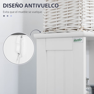 kleankin Armario Alto de Baño Columna Auxiliar de Baño con 3 Compartimientos de Almacenaje Puerta y Estantes Ajustables para Ducha Aseo Dormitorio 34x23x165 cm Blanco