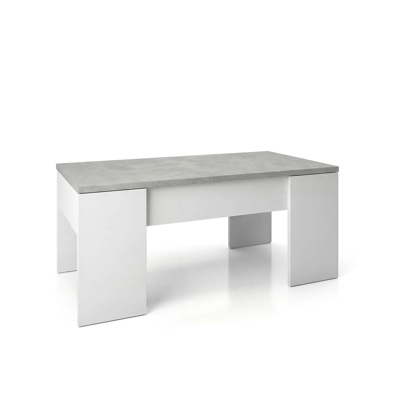 Mesa de centro elevable con almacenaje en blanco artick y gris cemento 100x45-56 cm Vita Blanco Artik (Blanco Mate) - Gris Cemento
