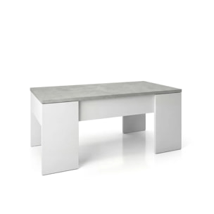 Mesa de centro elevable con almacenaje en blanco artick y gris cemento 100x45-56 cm Vita Blanco Artik (Blanco Mate) - Gris Cemento