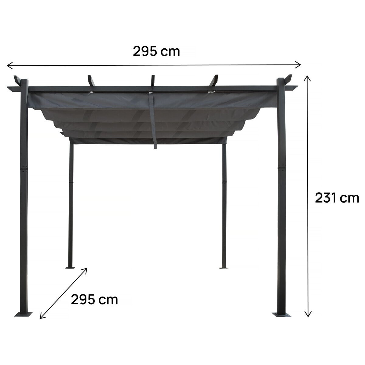 Pergola en aluminium avec toit rétractable - 3 x 3 m - Gris