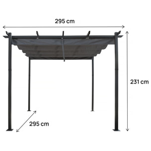 Pergola en aluminium avec toit rétractable - 3 x 3 m - Gris