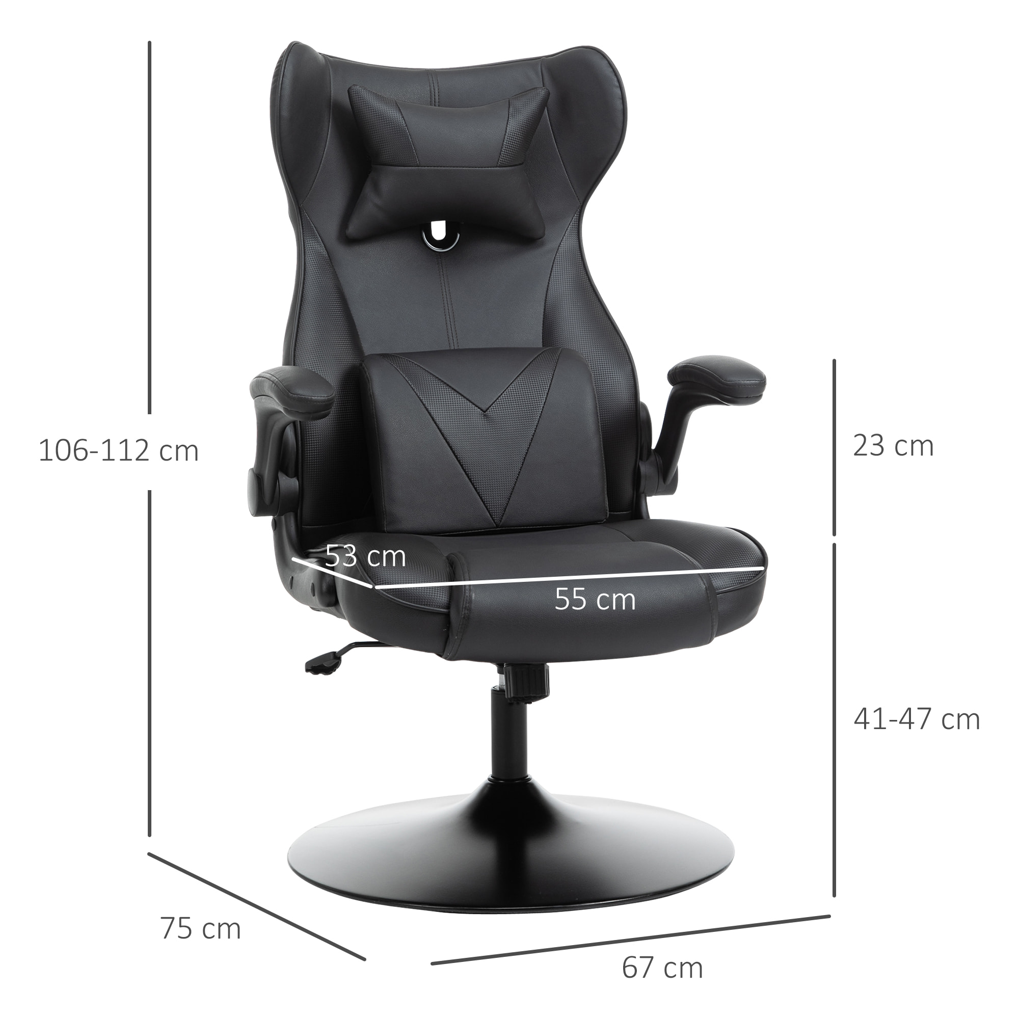 Fauteuil gaming base ronde métal pivotant hauteur réglable coussins noir