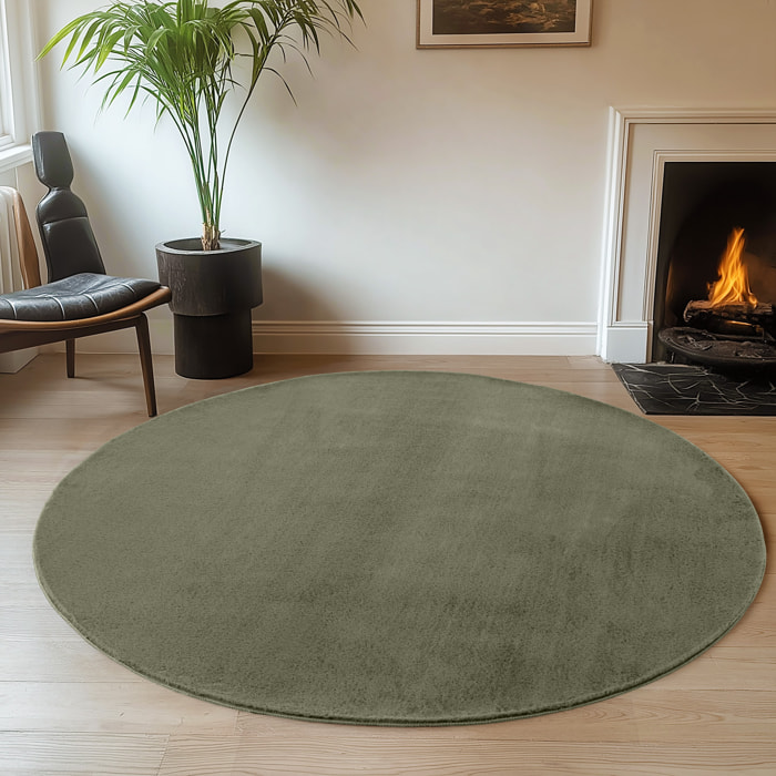 ALBA - Tapis rond doux vert à poils courts
