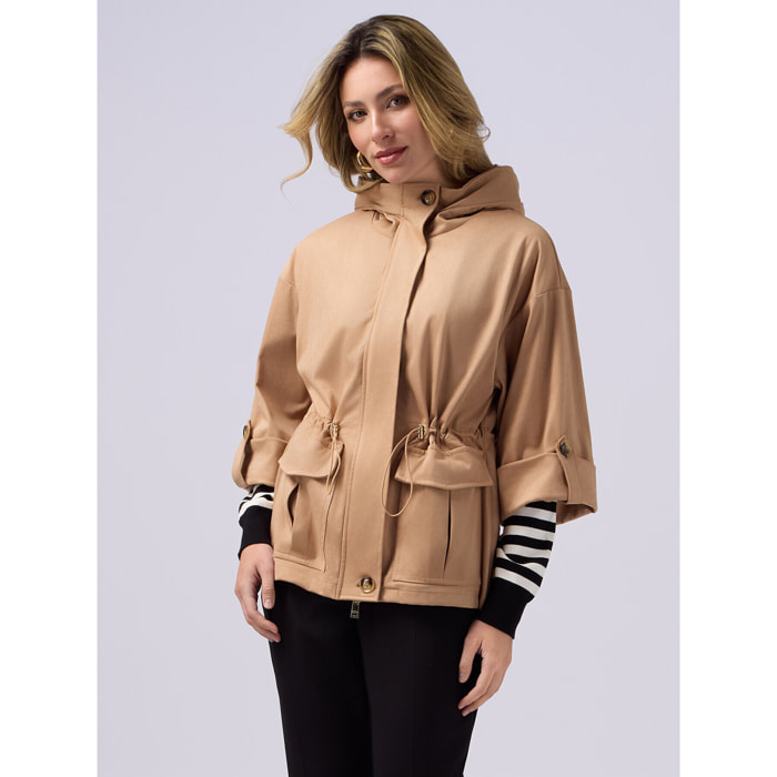 Oltre - Parka corta efecto ante - Beige