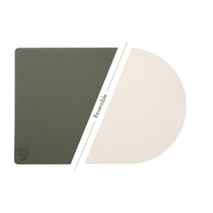 Set de table rectangovale réversible - 6 pièces - Cuir recyclé blanc crème et vert de gris