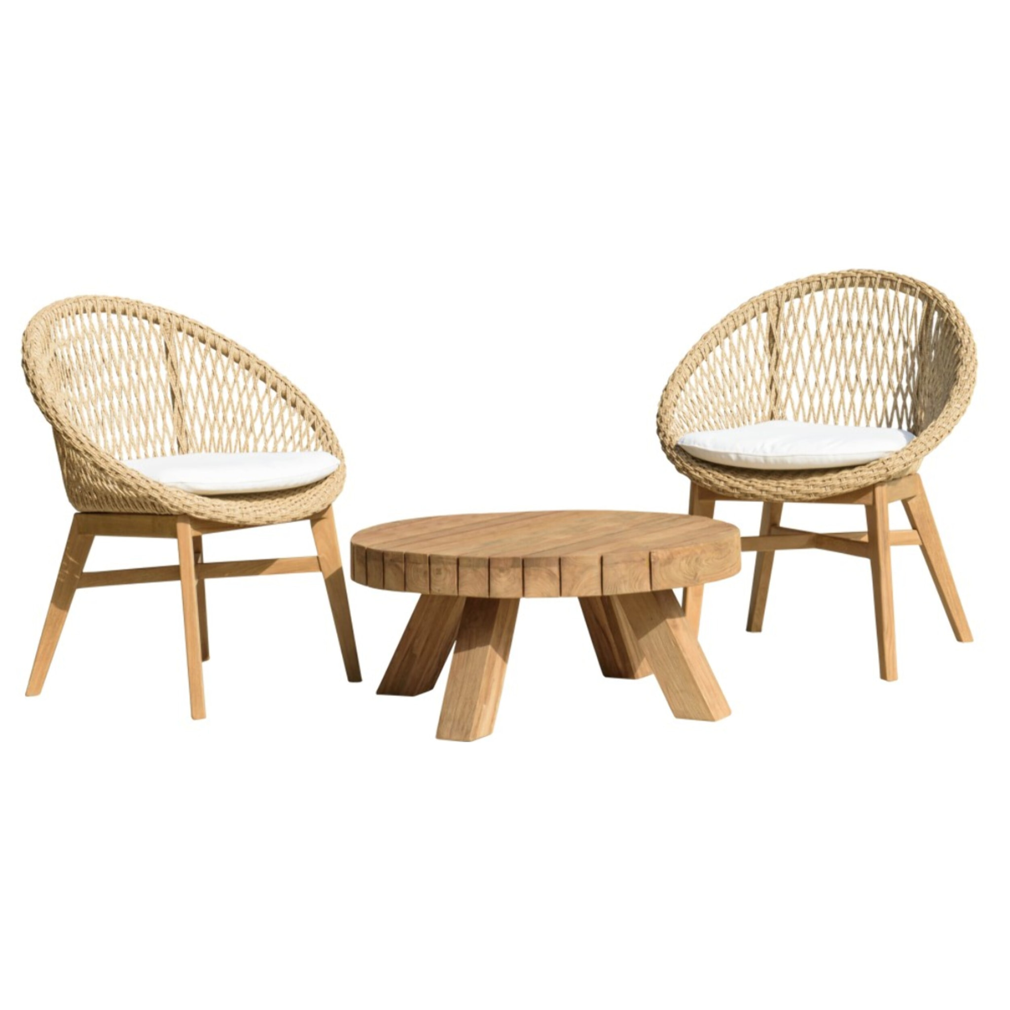 VALERIA - Ensemble de jardin en bois de teck recyclé rotin 2 pers.