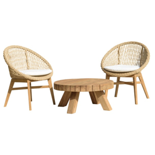 VALERIA - Ensemble de jardin en bois de teck recyclé rotin 2 pers.