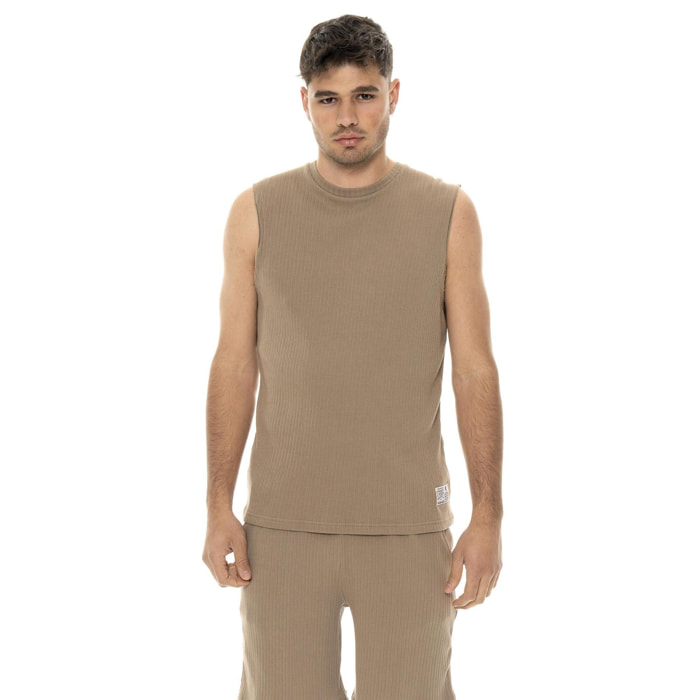 Camiseta hombre sin mangas Leone Natural canalé