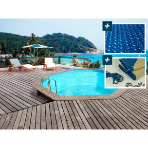 Piscine bois  Venecia " -  5.80 x 1.31 m - Bâche à bulles  400 µ - Bâche hiver  280 g/m²