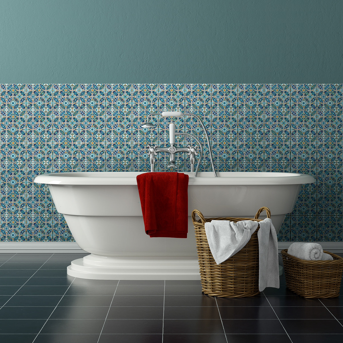 Stickers muraux - Sticker Mural Carrelage adhésif Cuisine Salle de Bain - 60 STICKERS CARRELAGES AZULEJOS DARIO