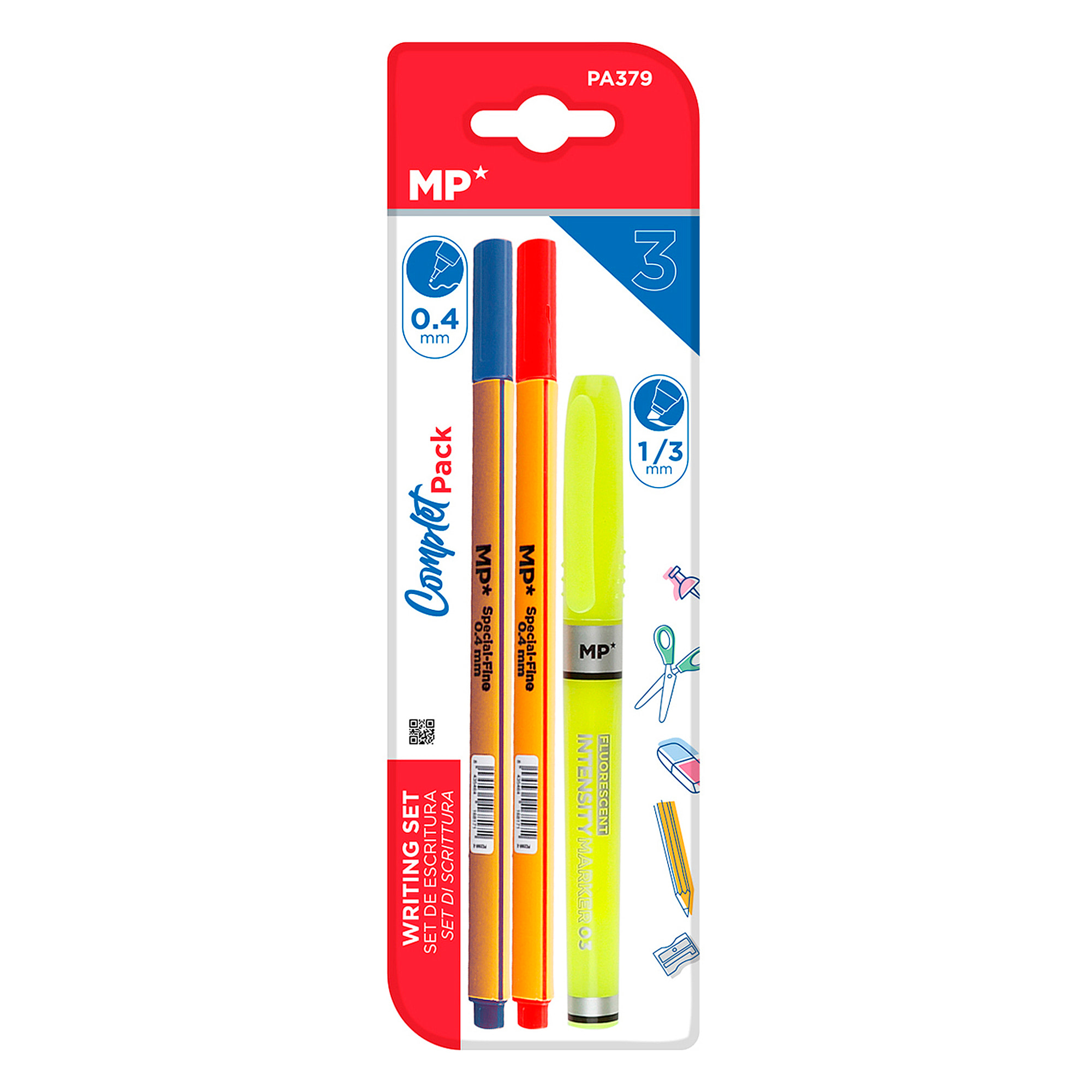 SET DI SCRITTURA: 2 evidenziatori a punta fine e 1 evidenziatore fluorescente.