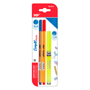 SET DI SCRITTURA: 2 evidenziatori a punta fine e 1 evidenziatore fluorescente.