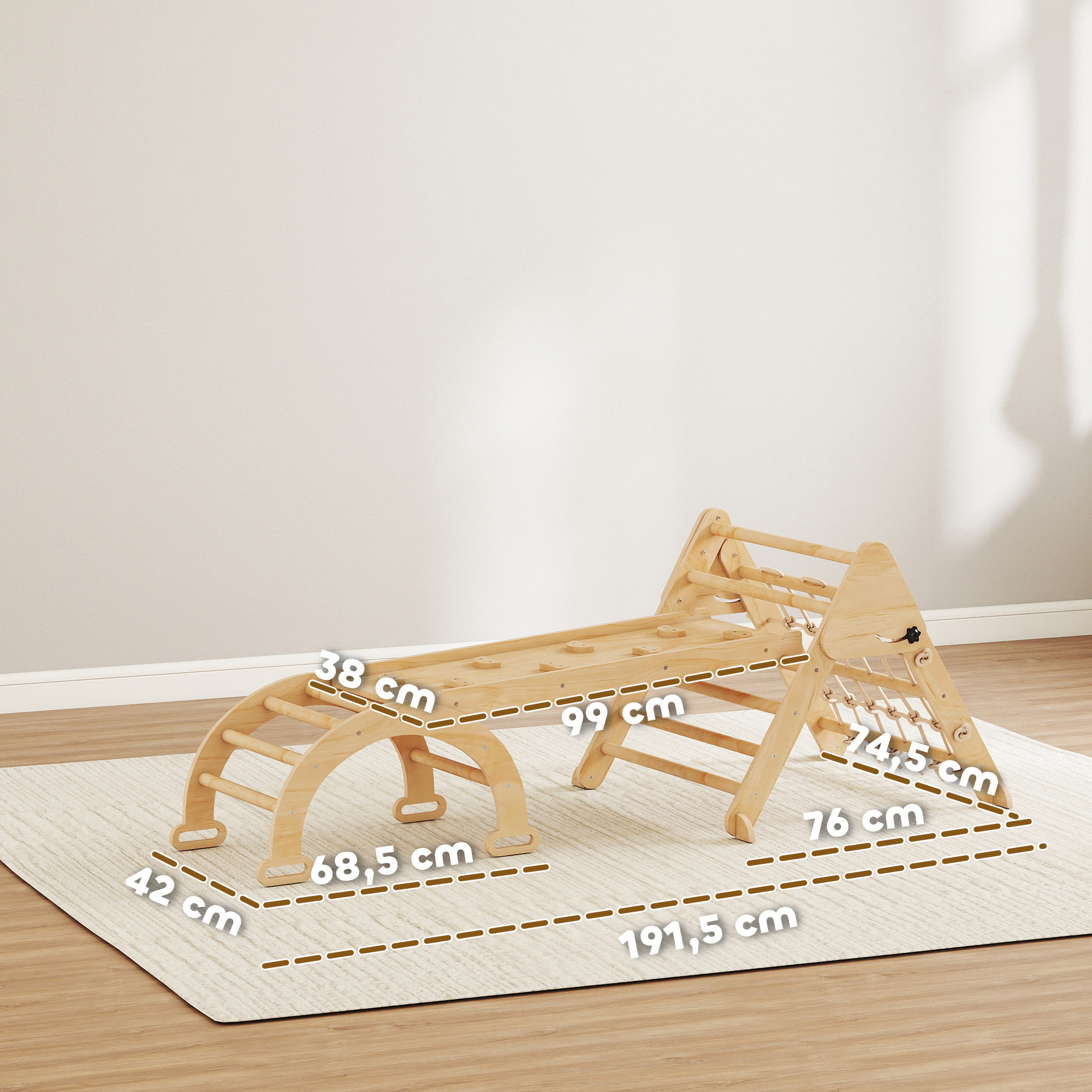 Triangle d'escalade enfant pliable 8 en 1 - aire de jeu enfant - bois naturel