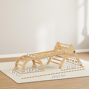 Triangle d'escalade enfant pliable 8 en 1 - aire de jeu enfant - bois naturel