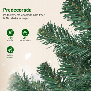 Árbol de Navidad 150 cm con Adornos, 150 Luces LED Blanco Cálido, Árbol de Navidad Decorado con 8 Modos de Iluminación, 480 Ramas, Soporte de Acero, Decoración para Hogar, Fiesta, Interior