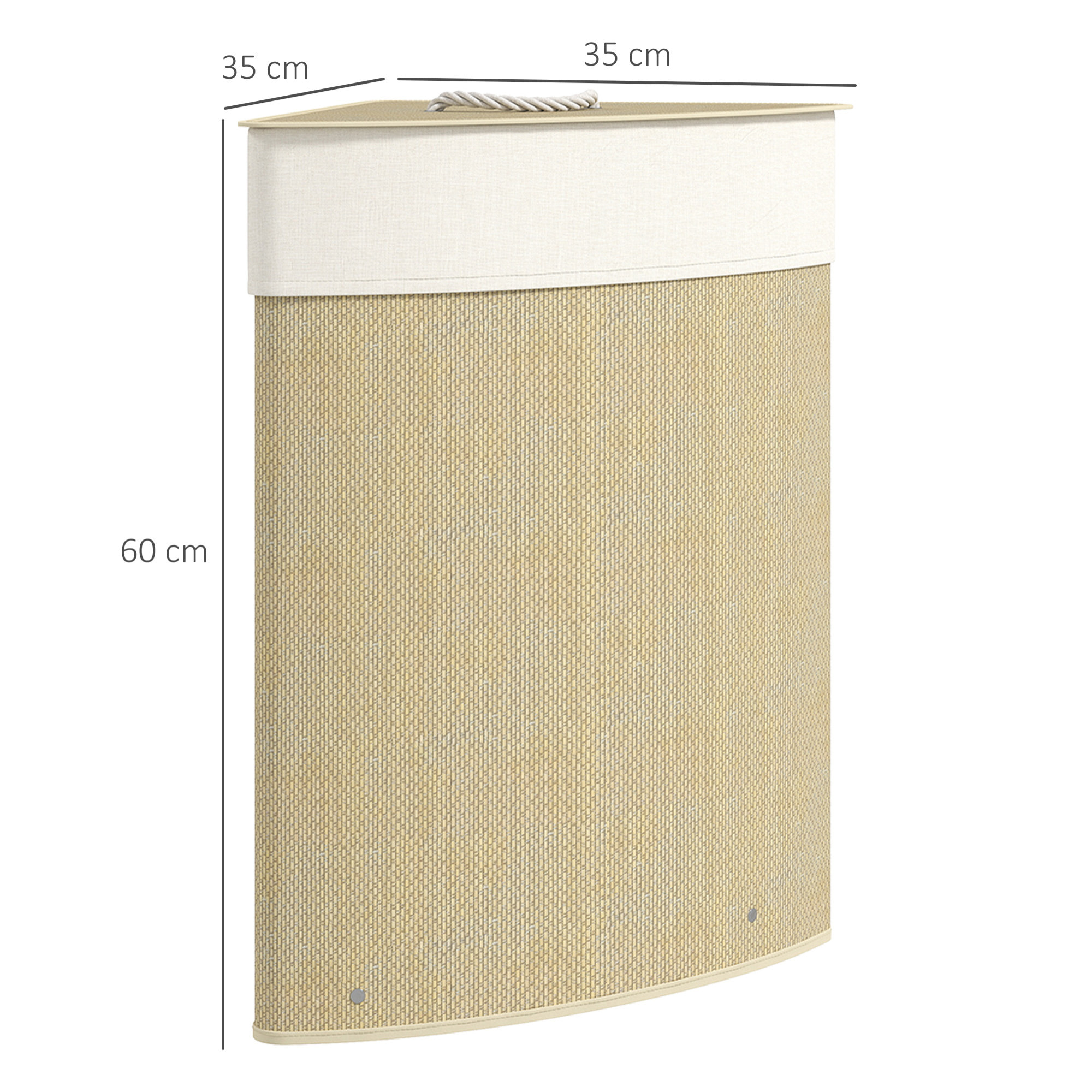 Cesto Ropa Sucia de Bambú para Esquina de 55L con Tapa y Asa, Cubo Ropa Sucia con Bolsa Extraíble y Lavable para Baño, Dormitorio, 35x35x60 cm, Crema