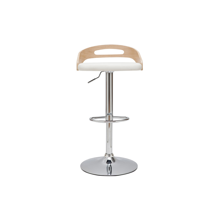 Tabouret de bar réglable design bois clair et polyuréthane blanc MANO