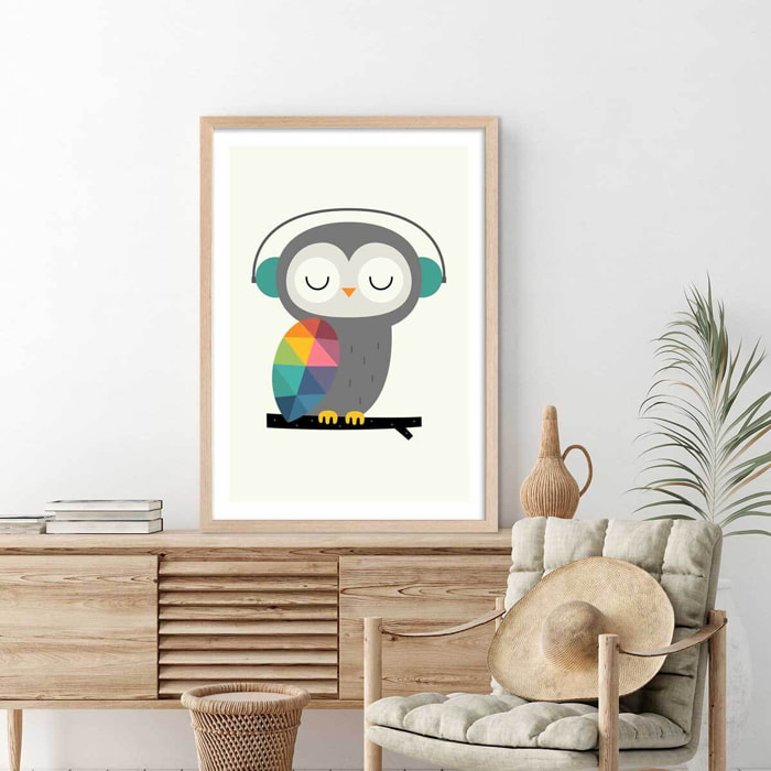 Affiche  hibou music Affiche + cadre en bois - Chêne