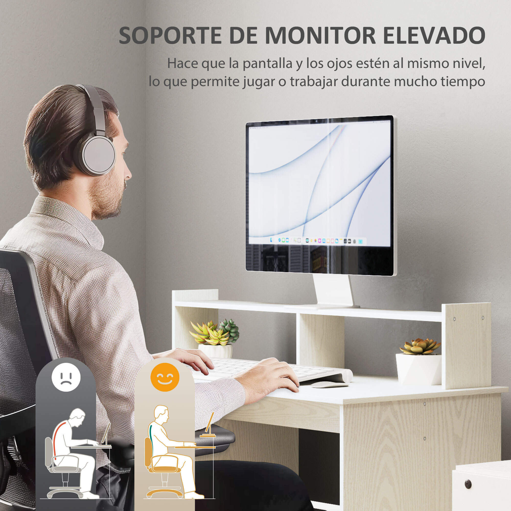 Escritorio con Estantería Moderno Escritorio con Puerta Compartimentos Abiertos y Soporte para Monitor Mesa para Estudio Dormitorio Hogar Oficina 108x50x94 cm Crema