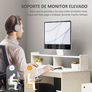 Escritorio con Estantería Moderno Escritorio con Puerta Compartimentos Abiertos y Soporte para Monitor Mesa para Estudio Dormitorio Hogar Oficina 108x50x94 cm Crema