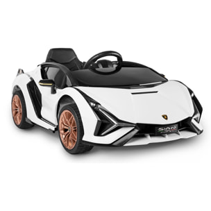 PLAYKIN Coche de batería 12V niños 3-8 años Lamborghini Sian White mando control remoto