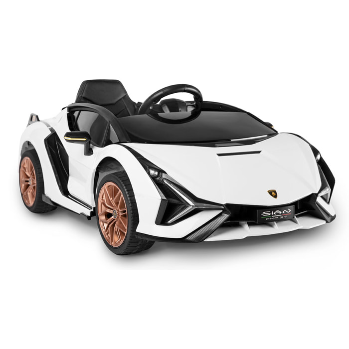 PLAYKIN Coche de batería 12V niños 3-8 años Lamborghini Sian White mando control remoto