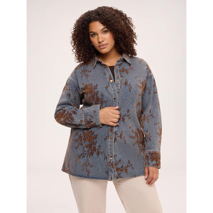 Fiorella Rubino - Giacca camicia reversibile in denim con ricamo floreale - Blu