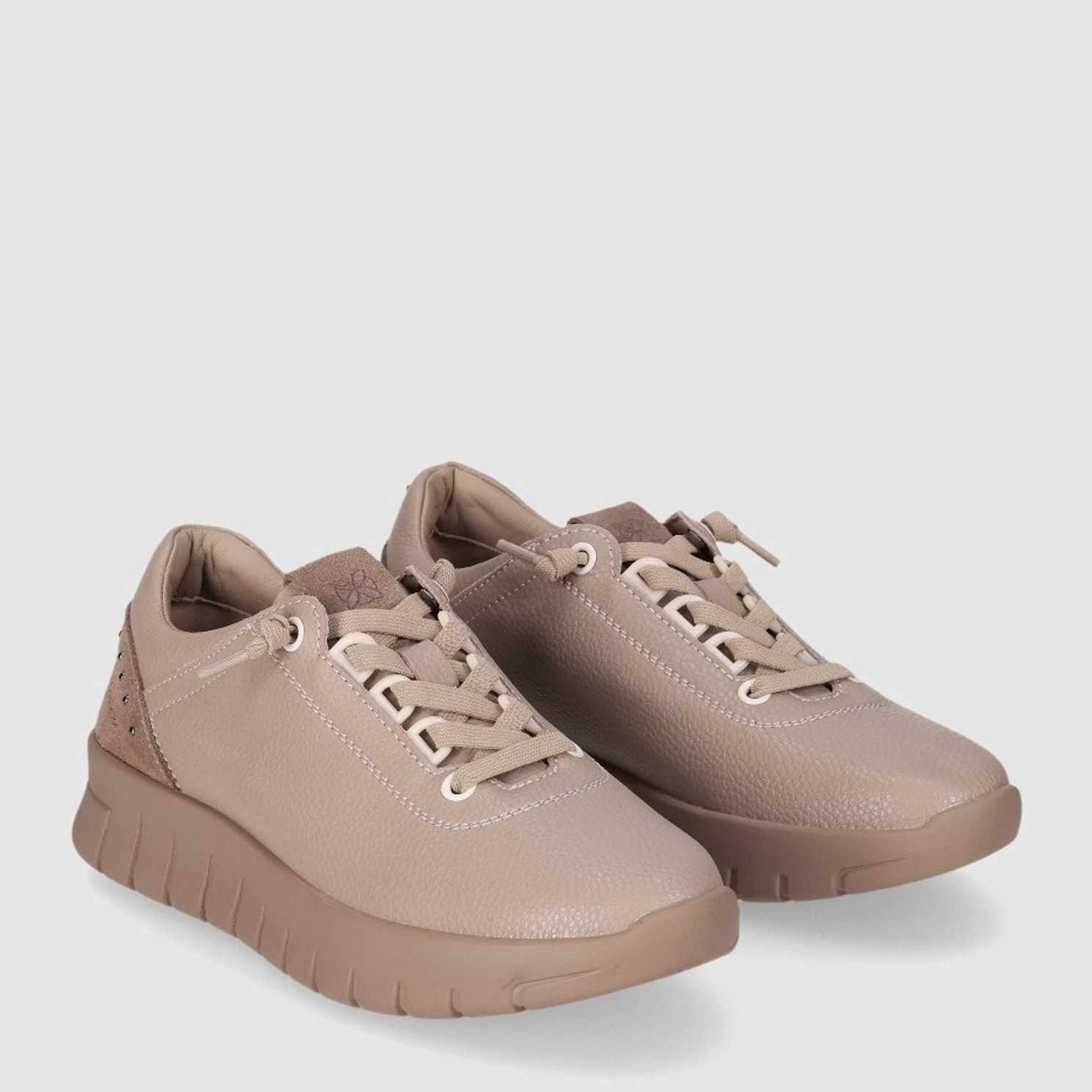 Zapatos de Piel - Beig - Tacón: Bajo