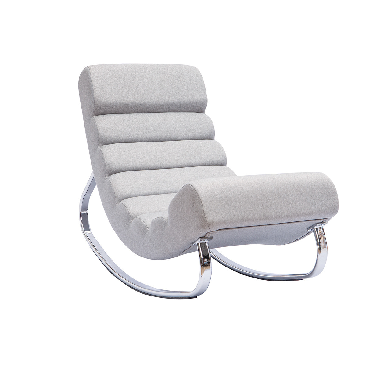 Rocking chair design en tissu gris clair et acier chromé TAYLOR