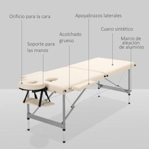 HOMCOM Camilla de Masaje Plegable Mesa de Masaje Portátil con Altura Ajustable en 7 Posiciones Reposacabezas y Marco de Aleación de Aluminio para Fisioterapia Carga 130 kg 186x71x62-83 cm Beige