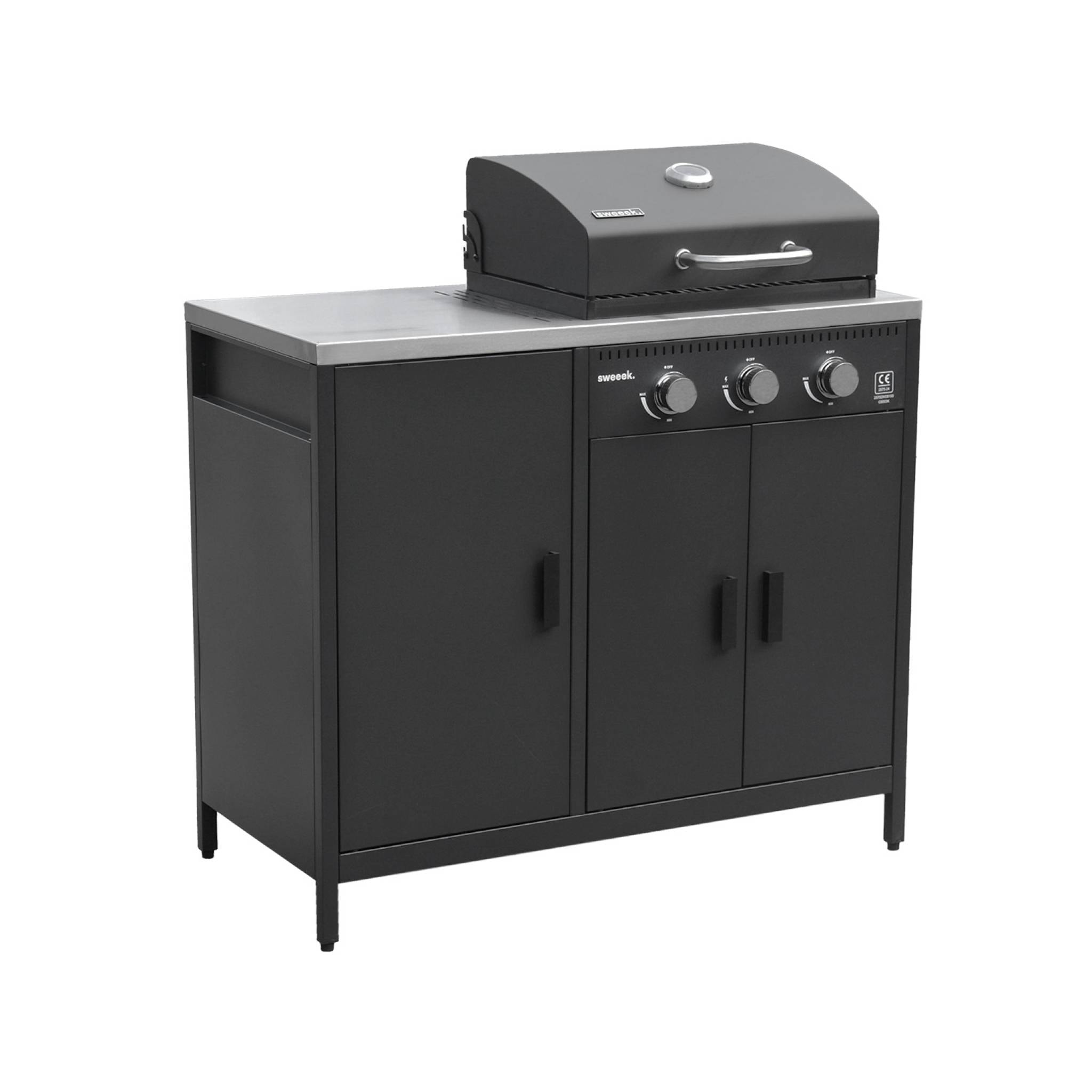 Cuisine d'extérieure 2 modules avec barbecue gaz 3 brûleurs sur pieds, thermomètre NAXOS