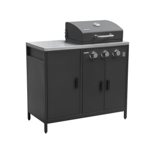 Cuisine d'extérieure 2 modules avec barbecue gaz 3 brûleurs sur pieds, thermomètre NAXOS