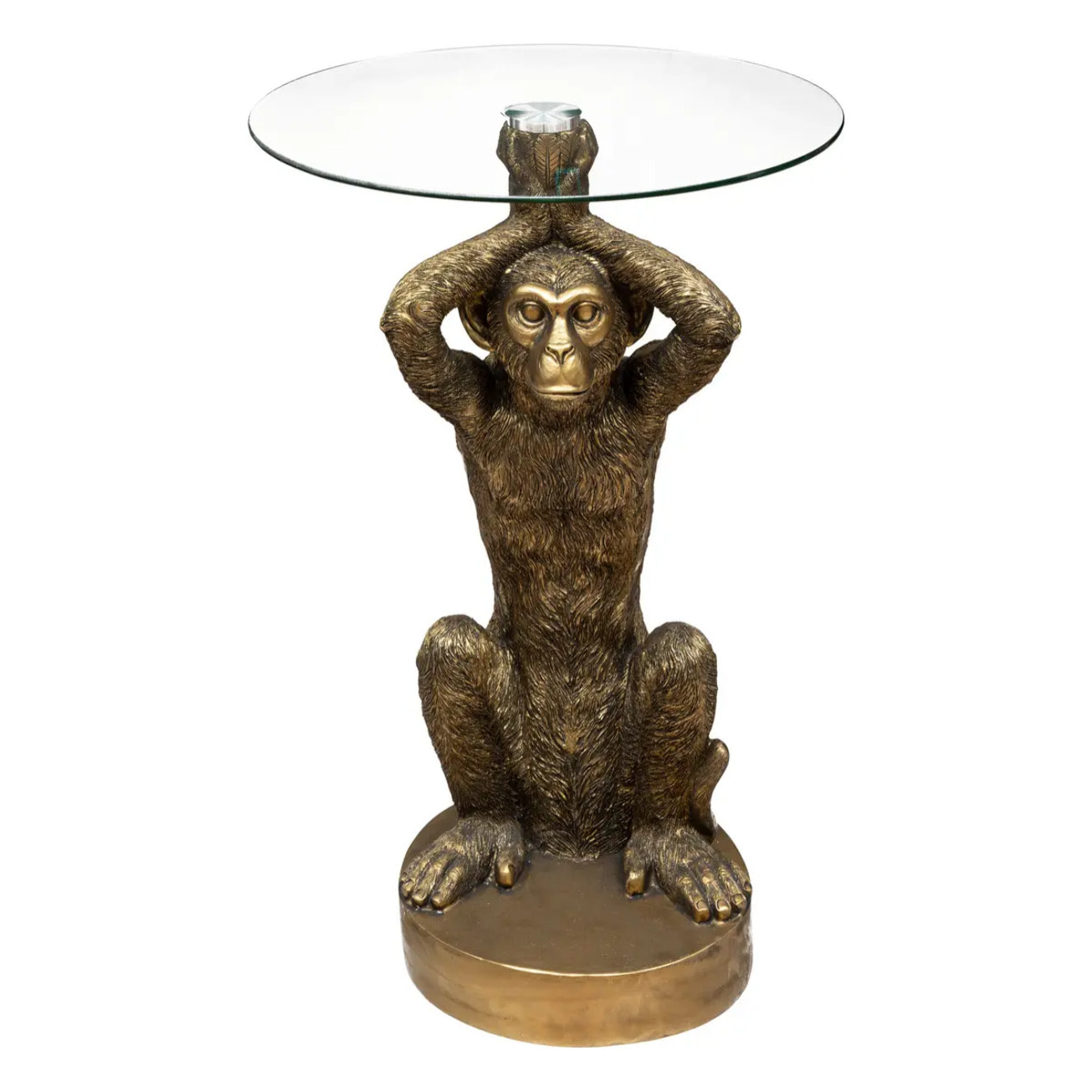 Table à café "Monkey" en résine & verre trempé D40cm doré