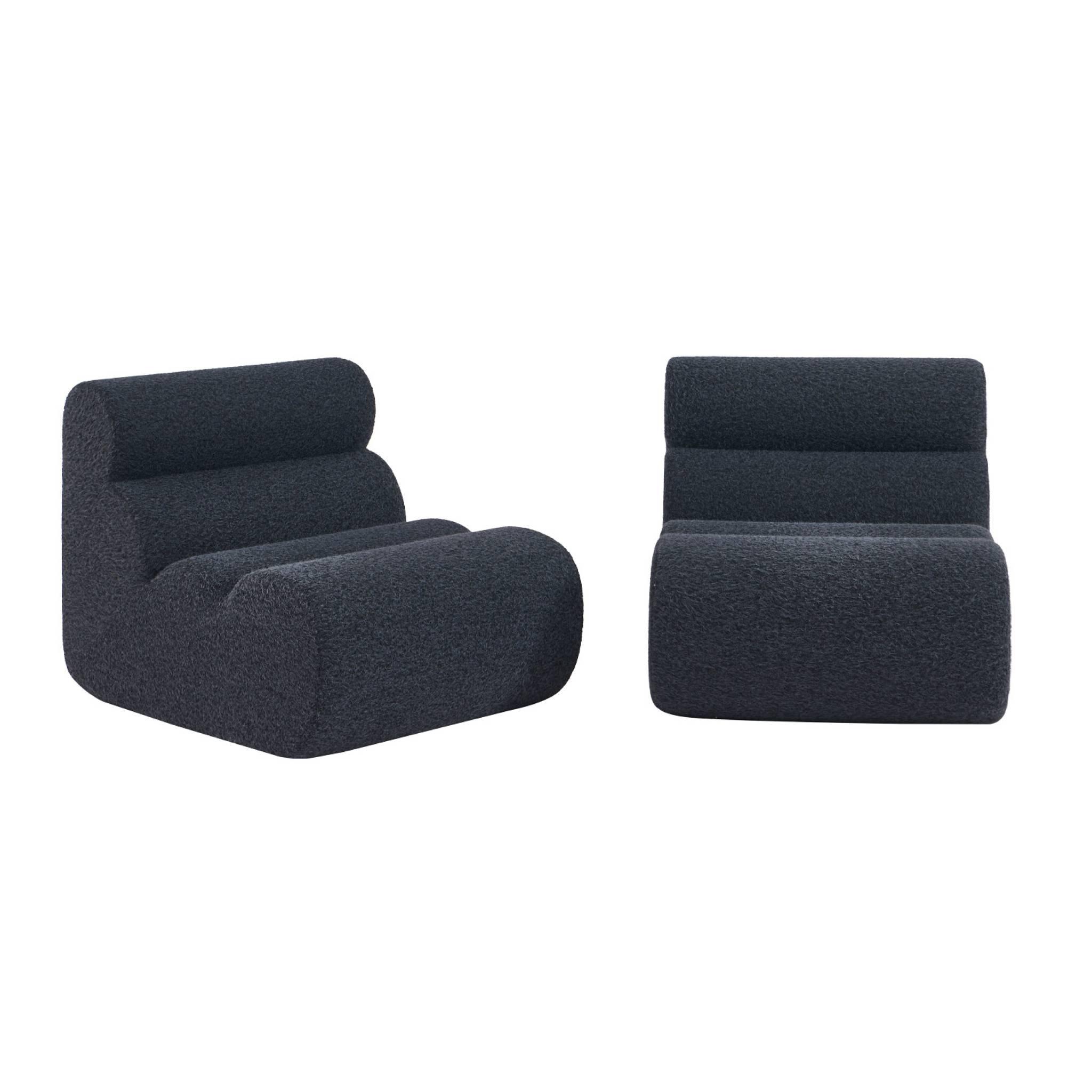 Lot de 2 chauffeuses tissu effet alpaca bleu foncé 1 place - L 81 x P 99 x H 75cm - Nova