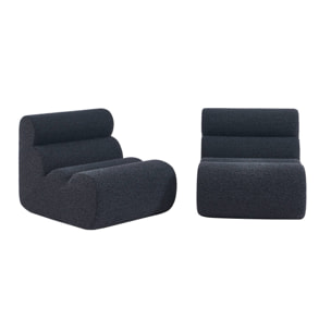 Lot de 2 chauffeuses tissu effet alpaca bleu foncé 1 place - L 81 x P 99 x H 75cm - Nova