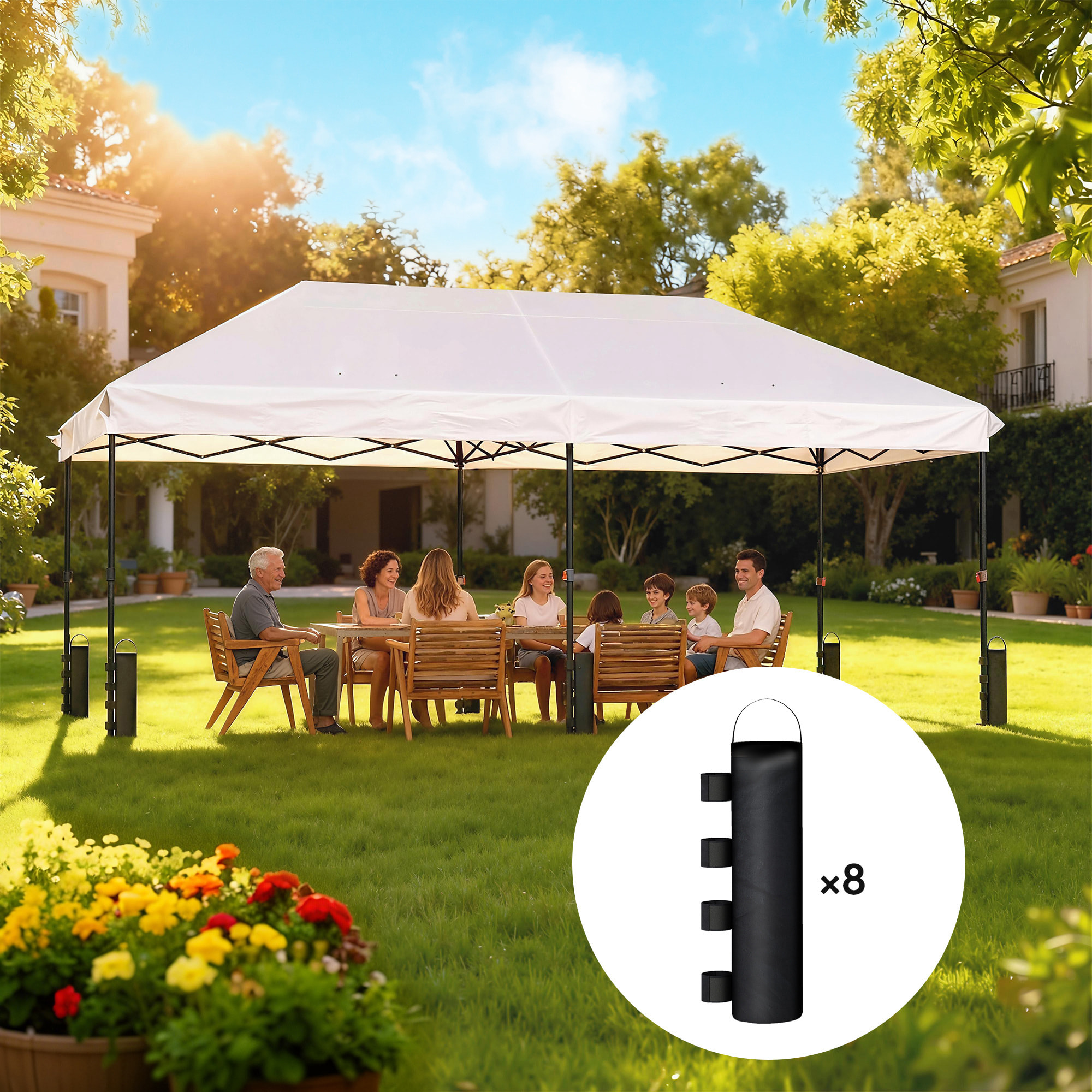 Pack 8 Pesos para Carpas, Bolsas de Pesos Pesas de Piernas para Cenador, Pabellón, Gazebo, de Tela Oxford 600D, Bolsas de Arena para Exteriores, sin Arena, Negro